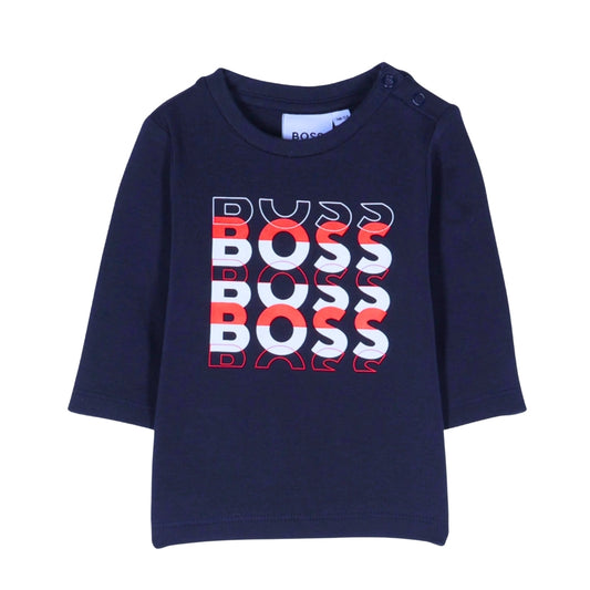 Playera Azul Marino para Bebé BOSS con Logo Multicolor