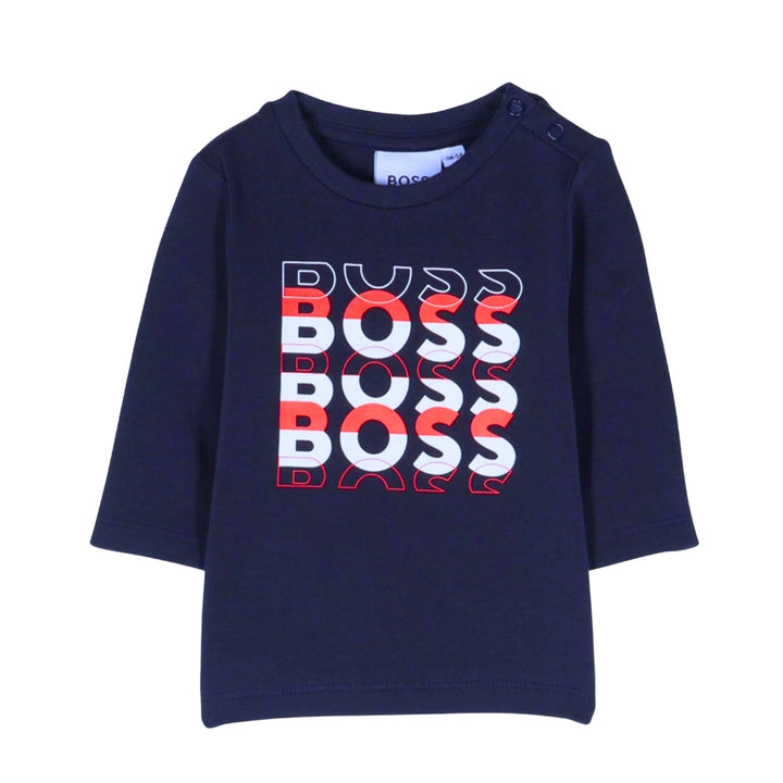 Playera Azul Marino para Bebé BOSS con Logo Multicolor