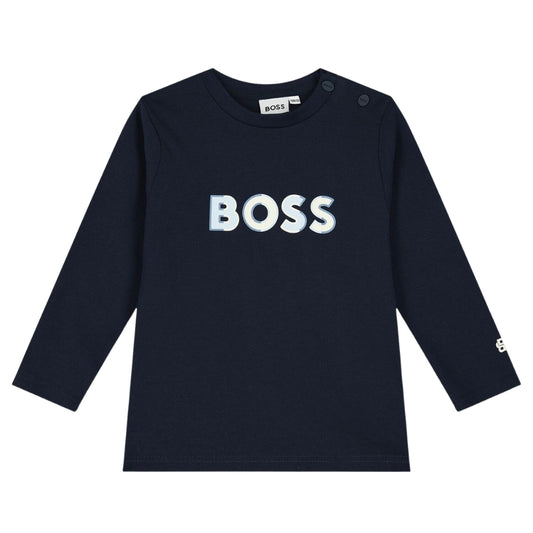 Playera Azul Marino para Bebé BOSS con Logo en Relieve