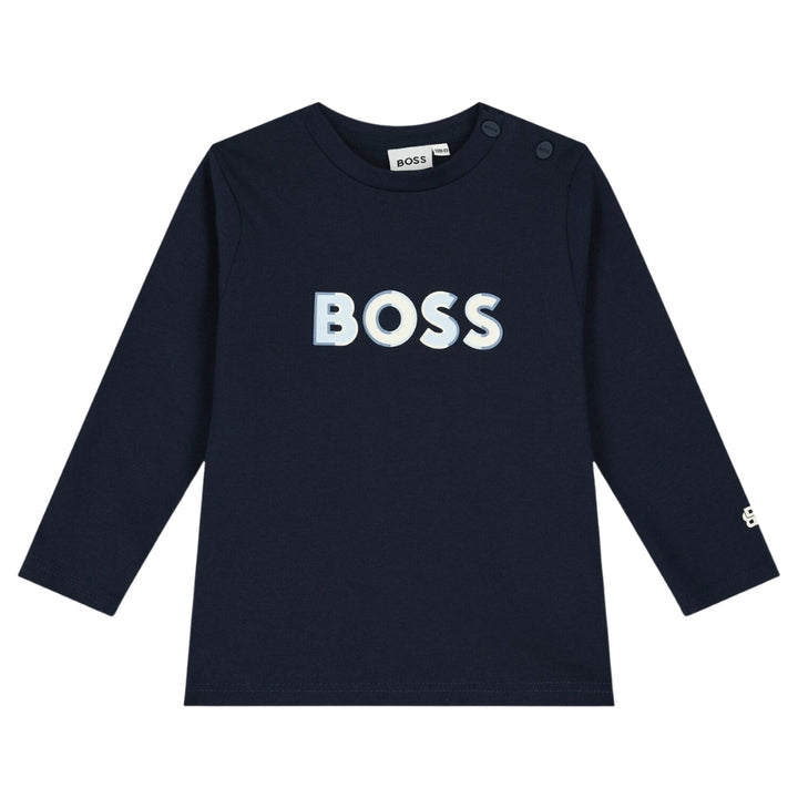Playera Azul Marino para Bebé BOSS con Logo en Relieve