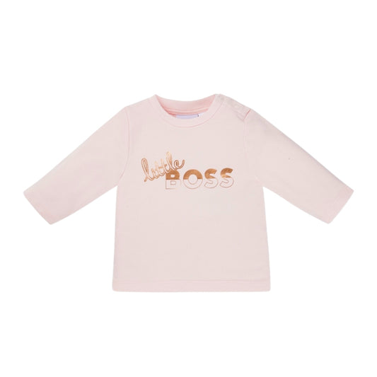 Playera Rosa para Bebé BOSS “Little Boss” con Detalle Metálico
