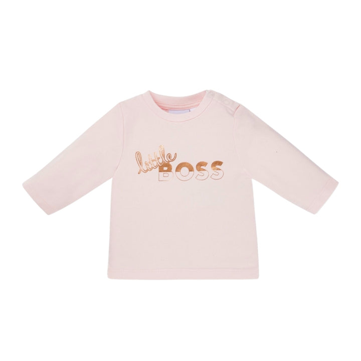Playera Rosa para Bebé BOSS “Little Boss” con Detalle Metálico
