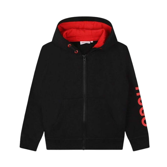 Sudadera Negra para Niño BOSS con Capucha y Detalle Rojo