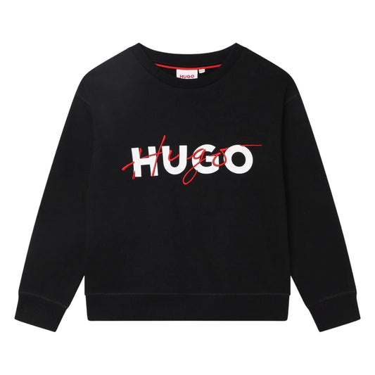 Sudadera Negra para Niño HUGO con Logo Blanco y Rojo