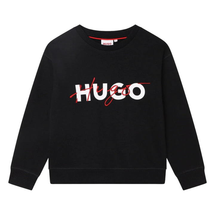 Sudadera Negra para Niño HUGO con Logo Blanco y Rojo