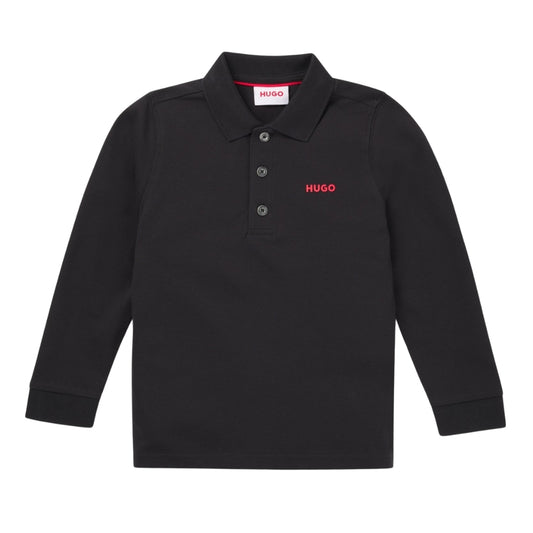 Polo de manga larga HUGO negro con logo rojo
