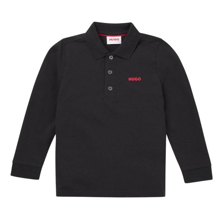 Polo de manga larga HUGO Boss negro con logo rojo