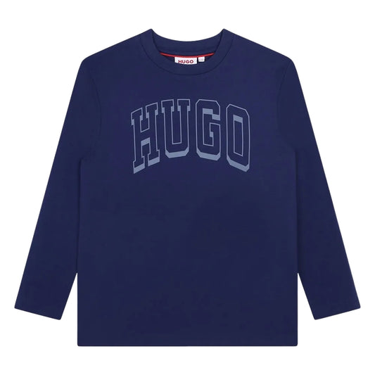 Camiseta de manga larga HUGO Boss azul marino con logo universitario