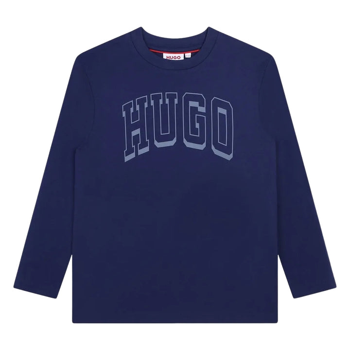 Camiseta de manga larga HUGO Boss azul marino con logo universitario