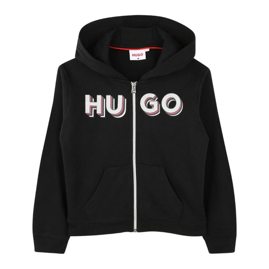 Sudadera con capucha HUGO  negra con cierre y logo 3D