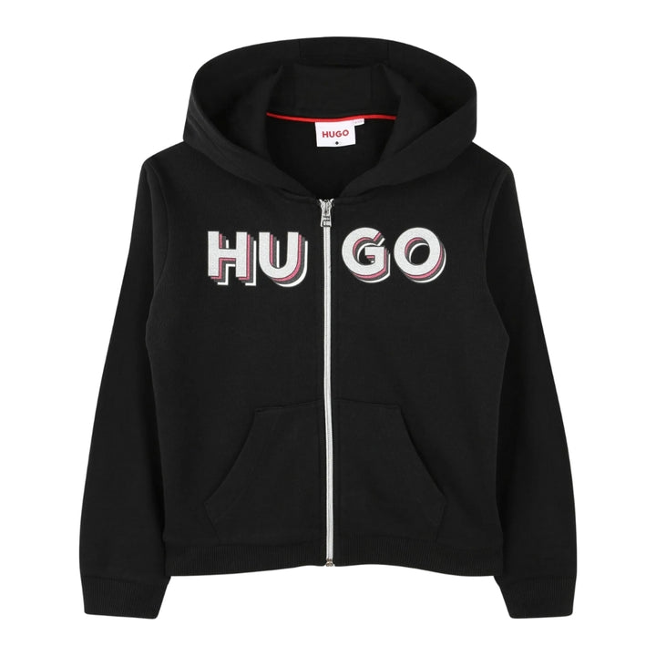 SudadSudadera con capucha HUGO Boss negra con cierre y logo 3D