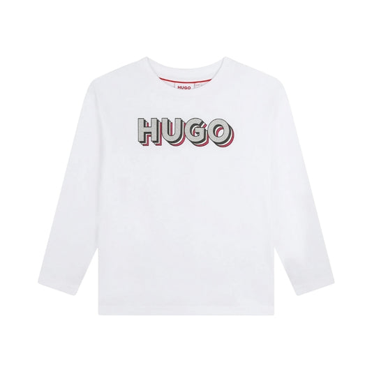Camiseta de manga larga HUGO Boss blanca con logo 3D