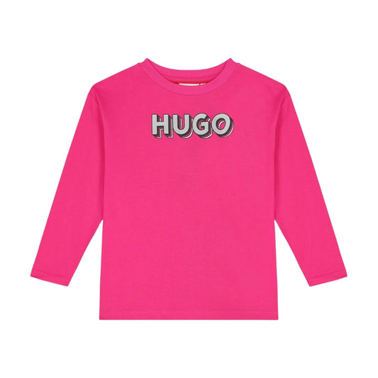 Camiseta de manga larga HUGO Boss fucsia con logo 3D