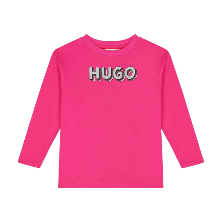 Camiseta de manga larga HUGO Boss fucsia con logo 3D
