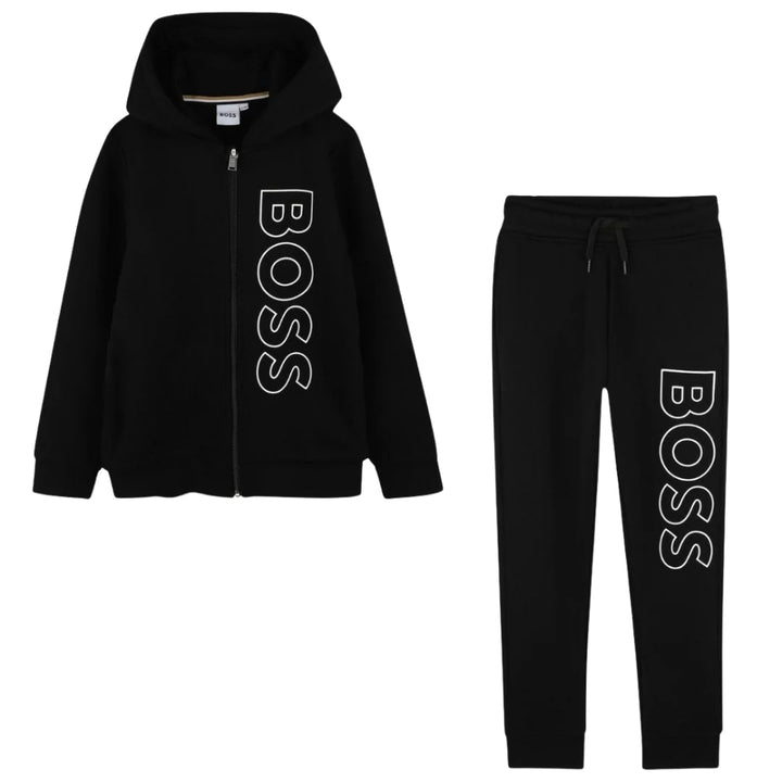 Conjunto Deportivo Negro para Niño BOSS con Logo Vertical