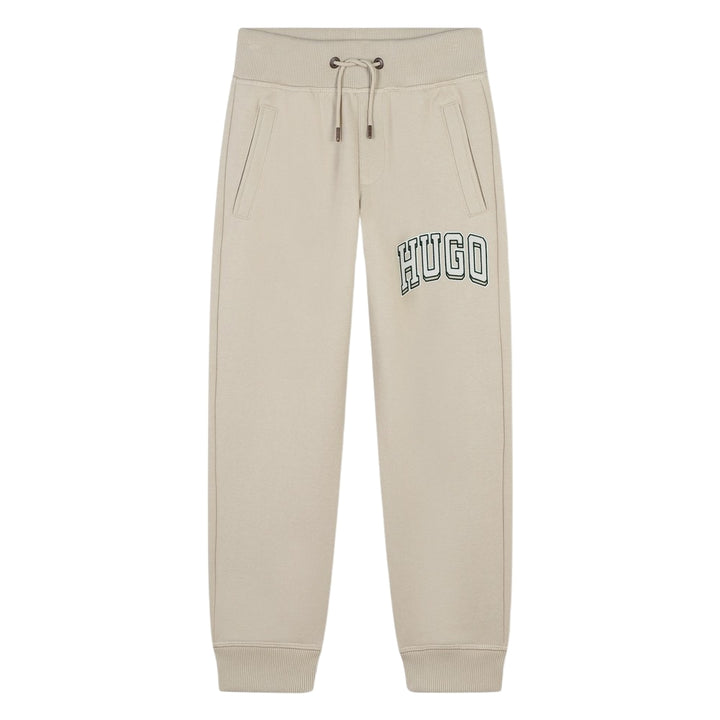 Pantalón jogger HUGO Boss beige con logo universitario verde