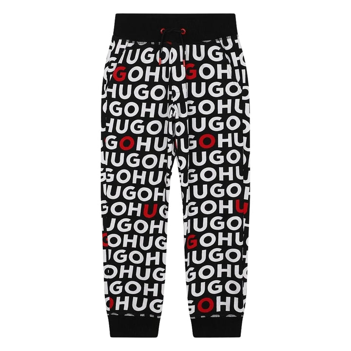 Pantalón jogger HUGO Boss negro con estampado integral de logo