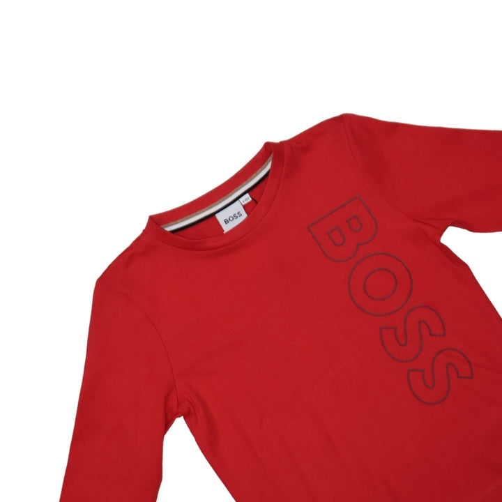 BOSS Playera de Manga Larga para Niño – Roja con Logo Vertical