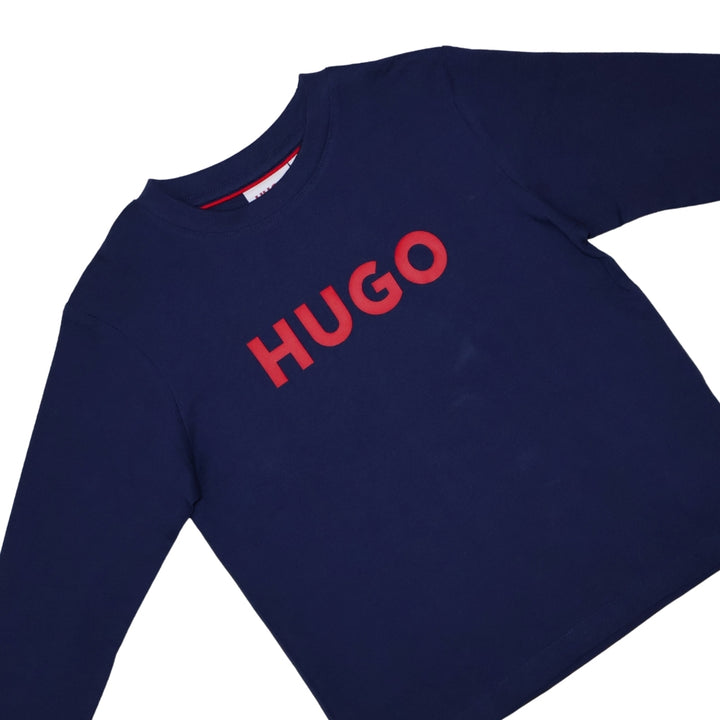 Camiseta de manga larga HUGO Boss azul marino con logo rojo