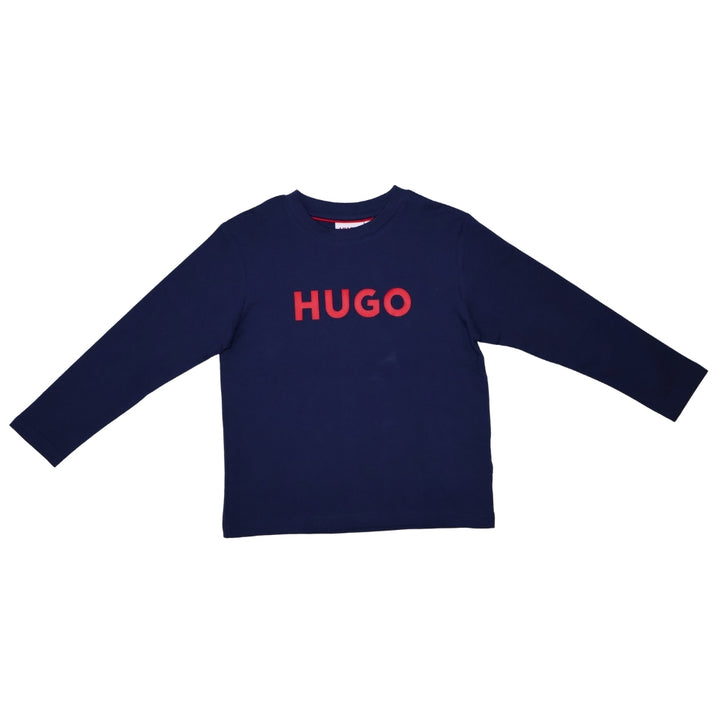 Camiseta de manga larga HUGO Boss azul marino con logo rojo