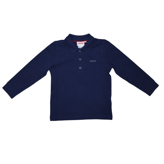 Polo de manga larga HUGO azul marino con logo gris