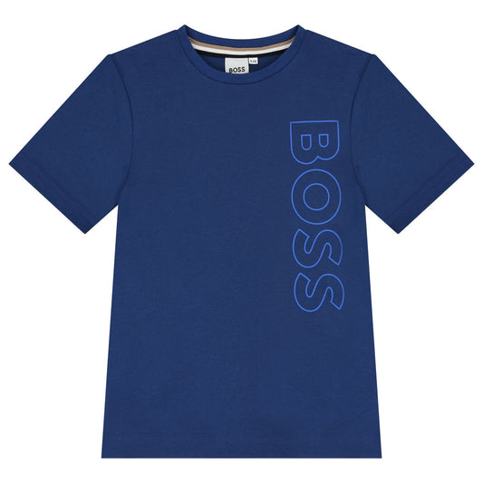 Playera BOSS Azul con Logo Vertical para Niño