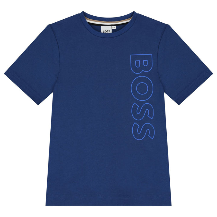 Playera BOSS Azul con Logo Vertical para Niño