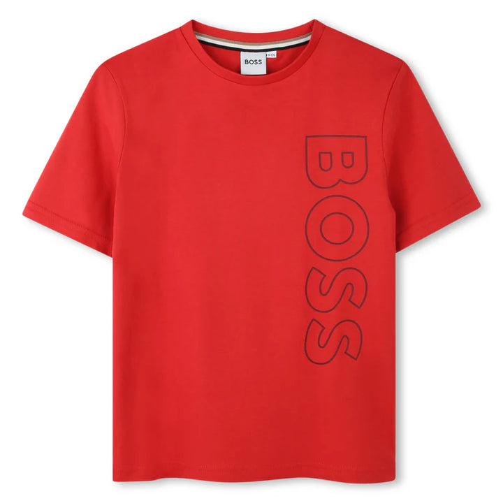 Playera BOSS Roja con Logo Vertical para Niño
