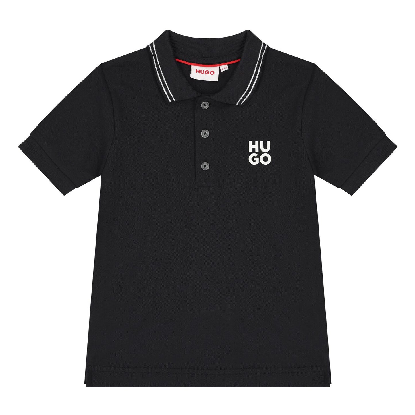 Polo Hugo Negro Para Niño con Logotipo Blanco