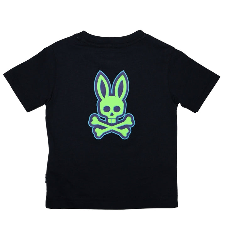 Playera Psycho Bunny Negra con Logo Verde Neón al Frente y Posterior
