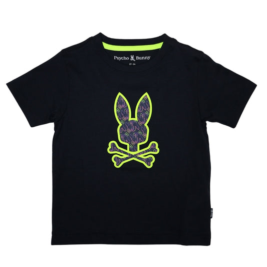 Playera Psycho Bunny Negra con Logo Verde Neón Estampado