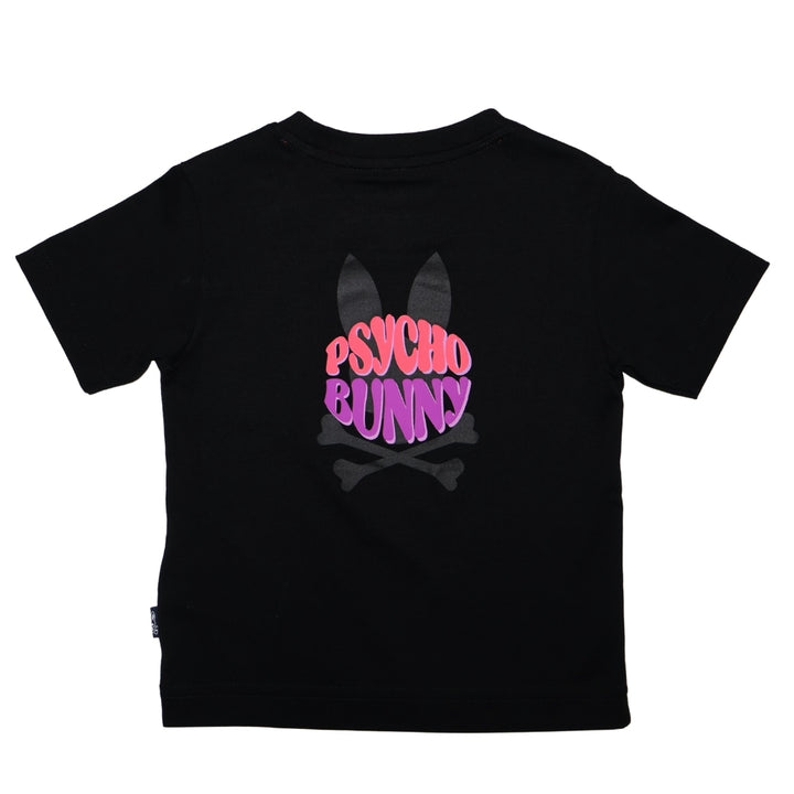 Playera Psycho Bunny Negra con Logo Tipográfico Multicolor