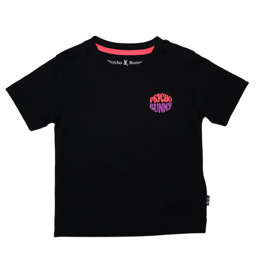 Playera Psycho Bunny Negra con Logo Tipográfico Multicolor