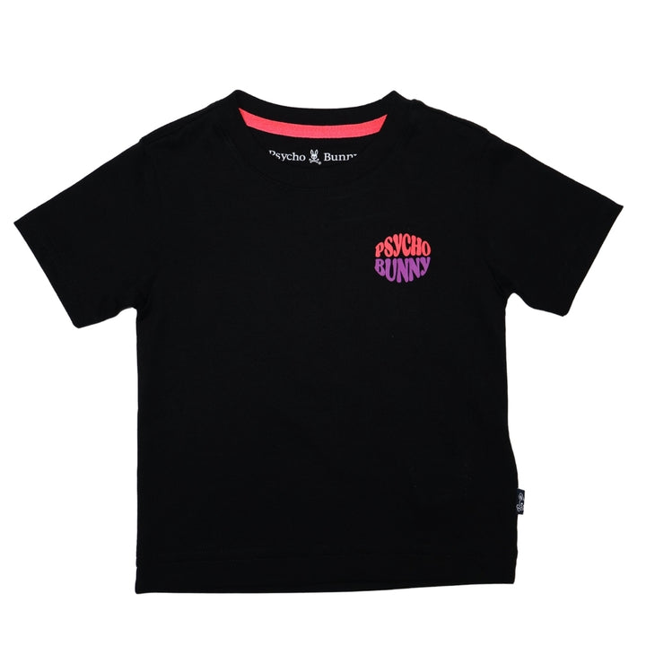 Playera Psycho Bunny Negra con Logo Tipográfico Multicolor