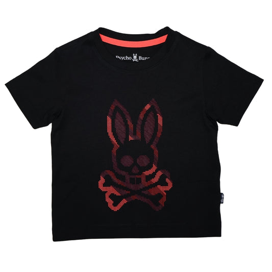 Playera Psycho Bunny Negra con Estampado Pixelado Rojo