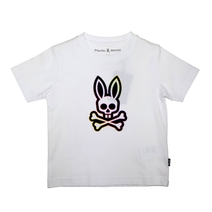 Playera Psycho Bunny Blanca con Logo Multicolor Neón