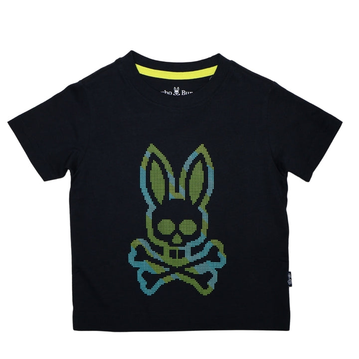 Playera Psycho Bunny Negra con Estampado Pixelado Verde-Azul
