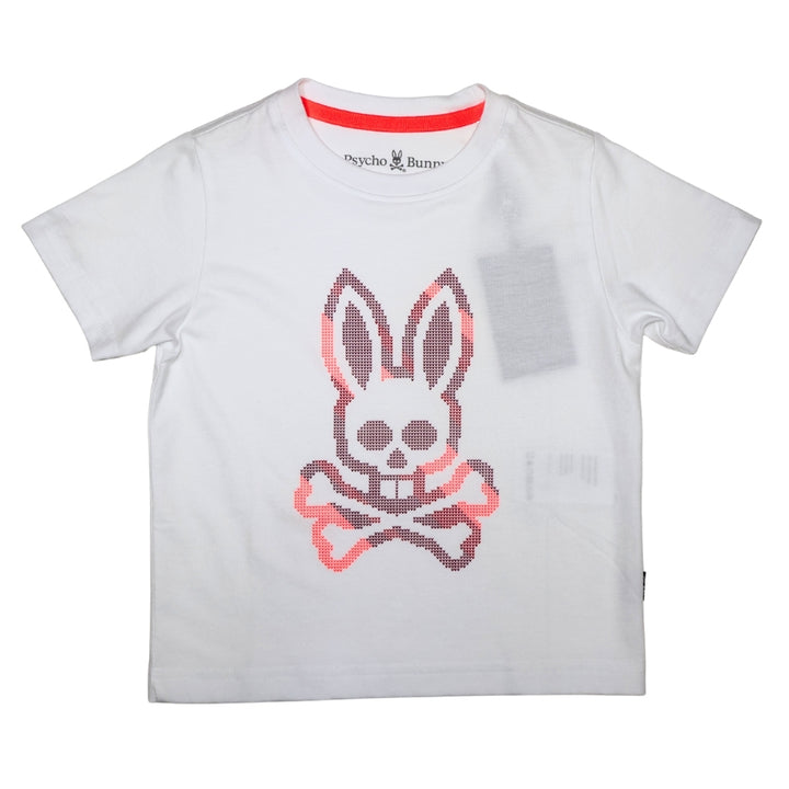 Playera Psycho Bunny Blanca con Estampado Pixelado Rosa