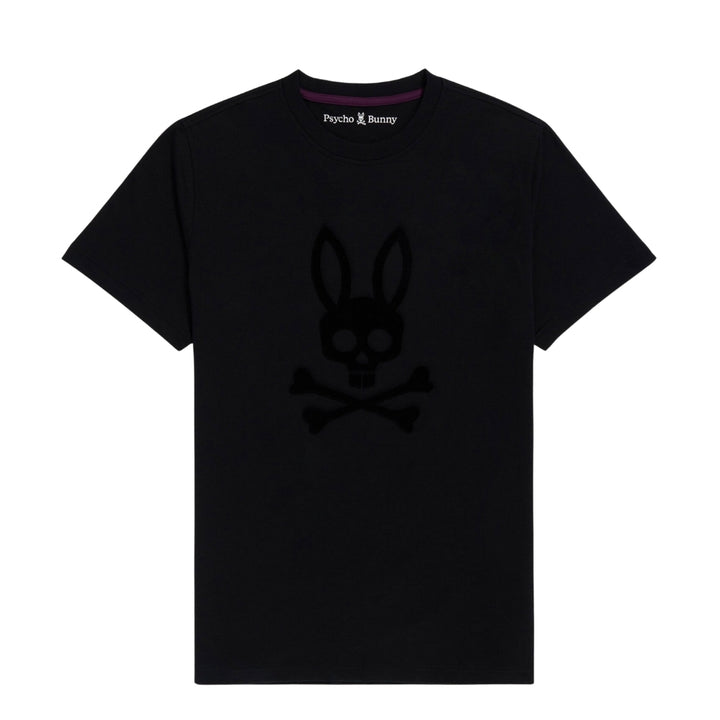 Psycho Bunny playera negra con estampado tonal de conejo y calavera en terciopelo