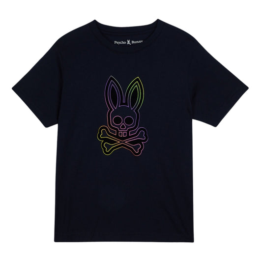 Psycho Bunny playera negra con estampado de conejo y calavera multicolor