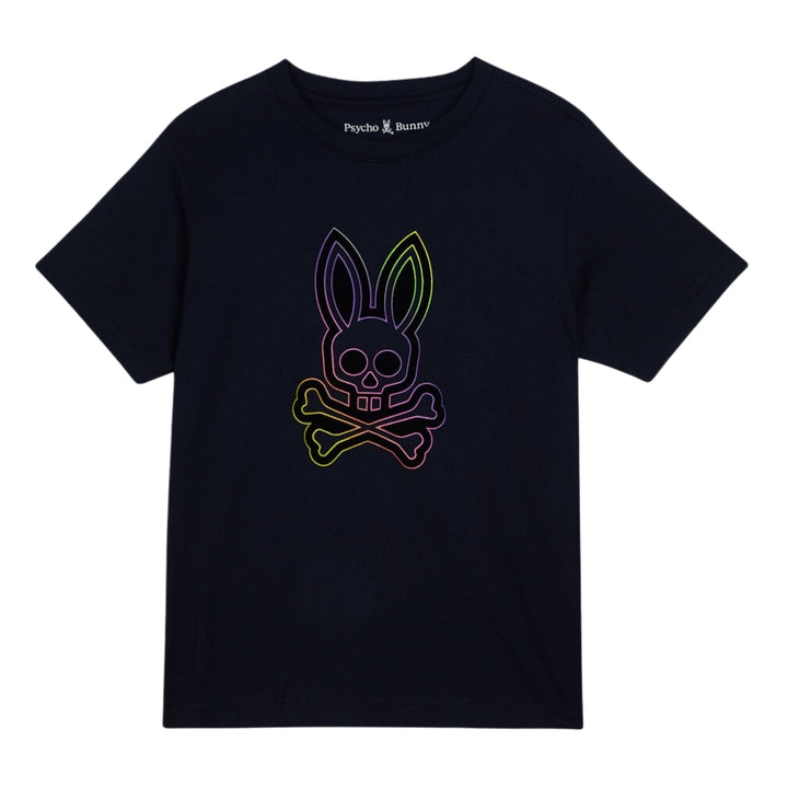 Psycho Bunny playera negra con estampado de conejo y calavera multicolor