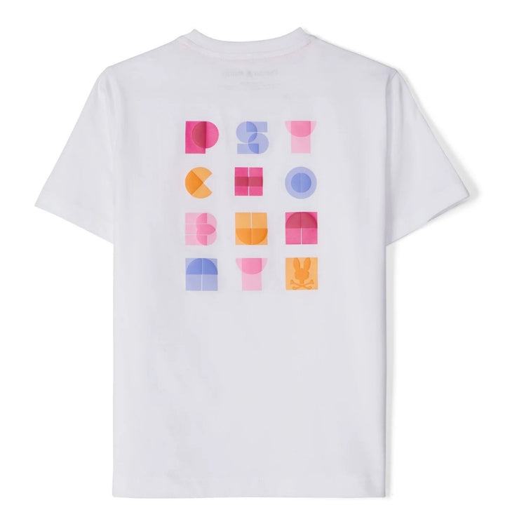 Playera Psycho Bunny Blanca con Estampado Geométrico Multicolor