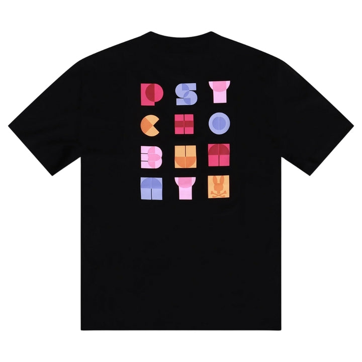 Playera Psycho Bunny Negra con Logo Rosa y Estampado Posterior