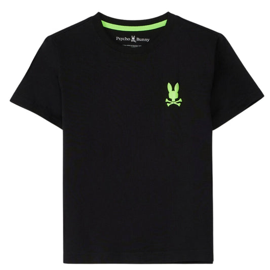 Playera Psycho Bunny Negra con Logo Verde Neón y Estampado Posterior