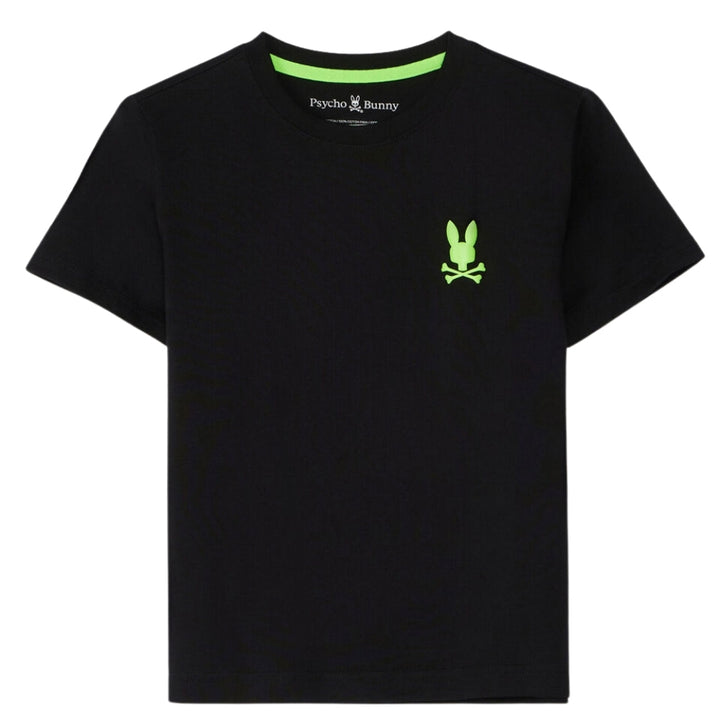 Playera Psycho Bunny Negra con Logo Verde Neón y Estampado Posterior
