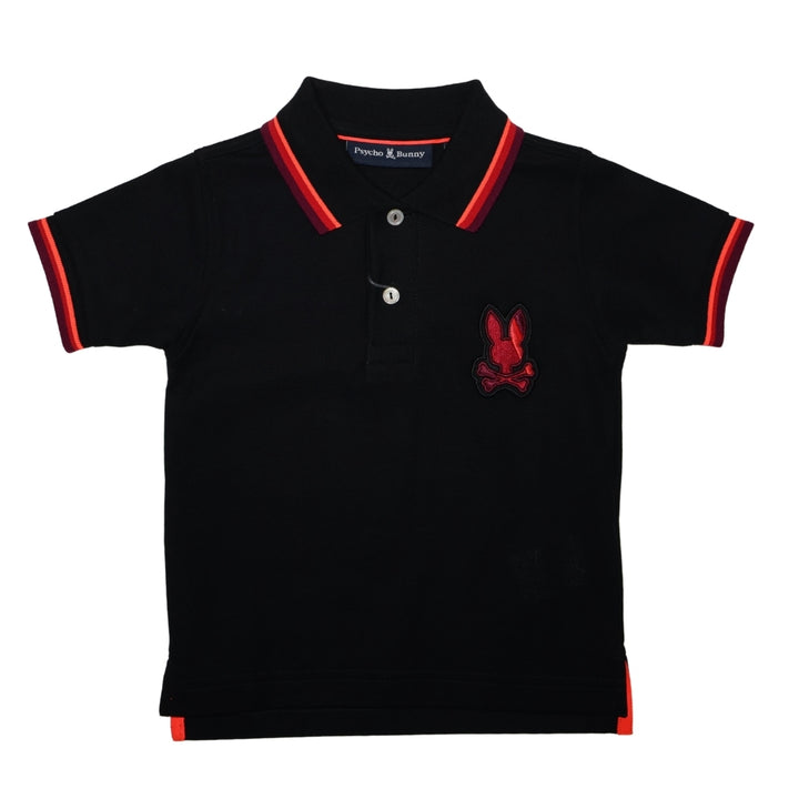 Psycho Bunny polo negro con bordado rojo y detalles en cuello y mangas en contraste