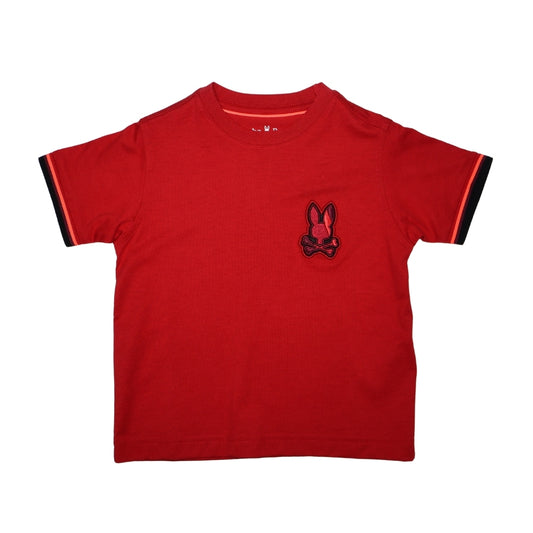 Psycho Bunny playera roja con estampado pequeño de conejo y calavera en el pecho