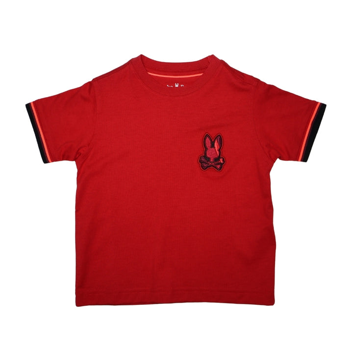 Psycho Bunny playera roja con estampado pequeño de conejo y calavera en el pecho