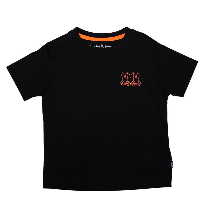 Psycho Bunny playera negra con estampado pequeño de conejos en tonos rojos