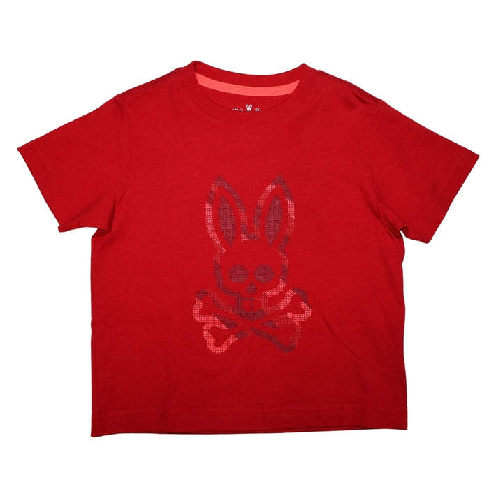 Psycho Bunny playera roja con estampado tonal de conejo y calavera